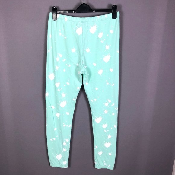 Wildfox Womens Paint Splatter Knox Pants Cotton Terry Aqua Diver Size La… - Picture 5 of 8